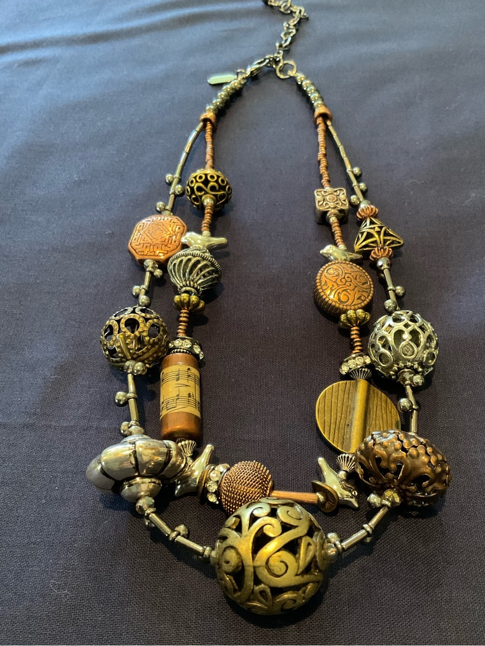 Treska Antique Gold and Brown Mixed Bead Statement Necklace